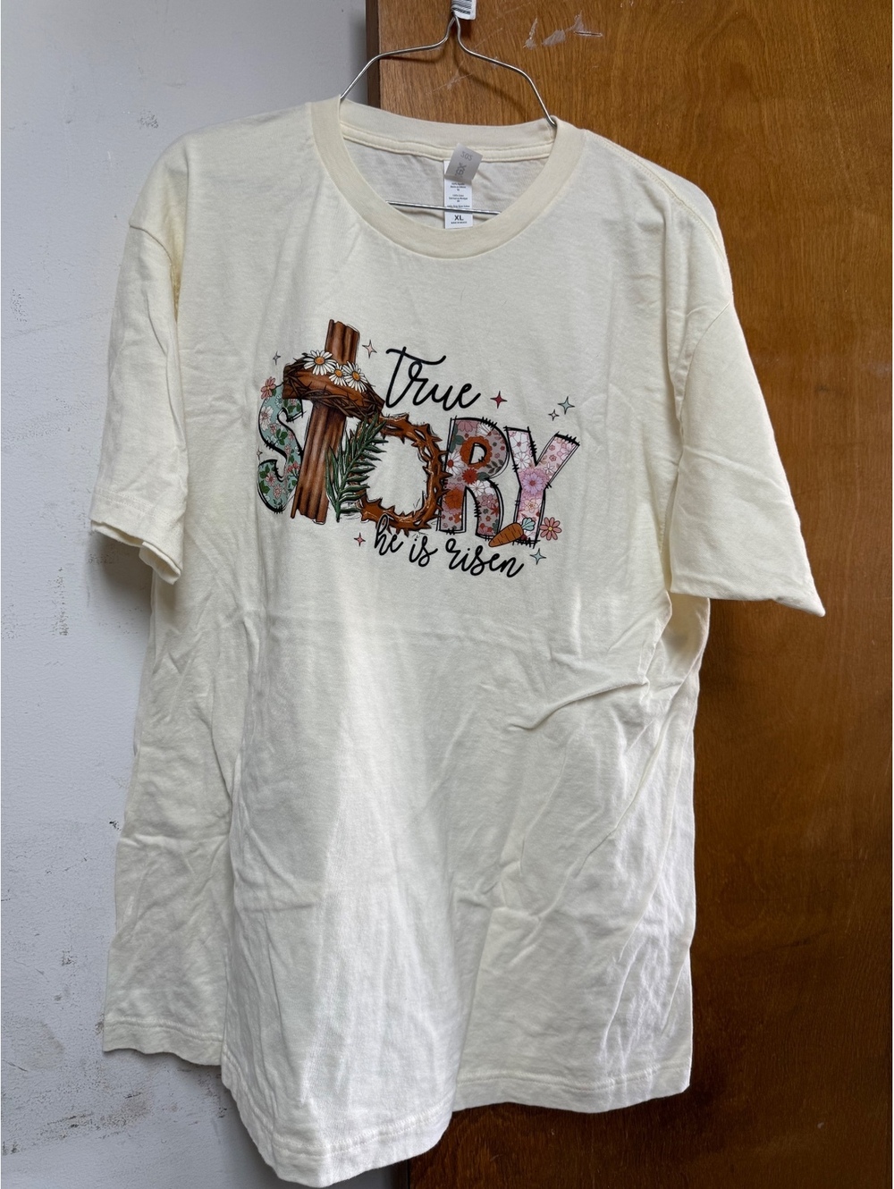 XL Cream True Story Graphic T-Shirt by Tultex